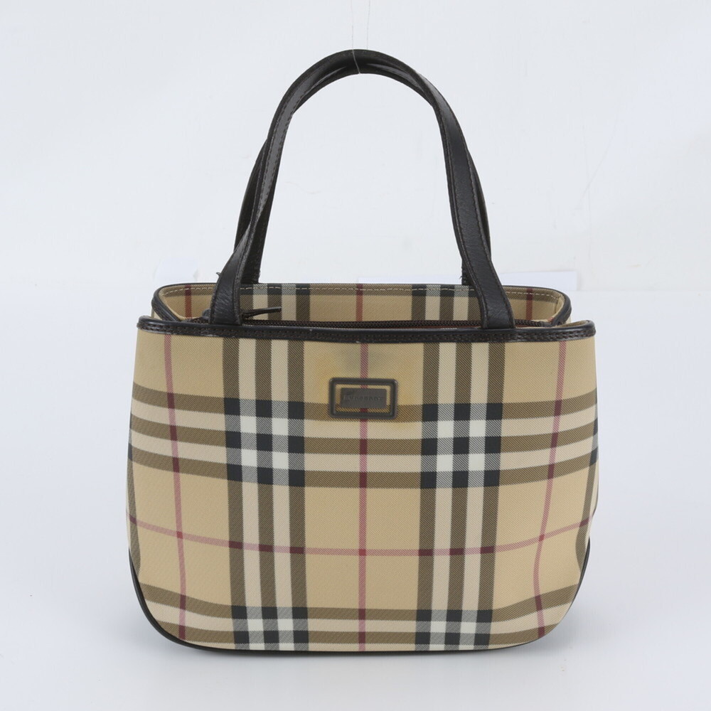 Burberry Nova Check Leather Handbag Tote Bag Beige Women's